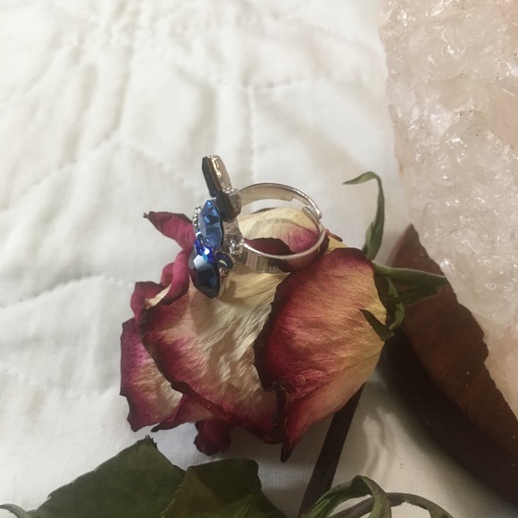 🥀 Blue Rhinestone Kitty Cat Ring - Picture 2 of 4